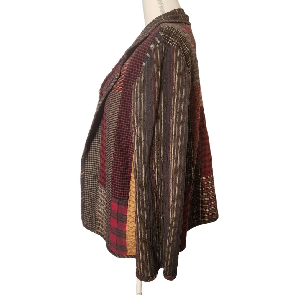 Vintage Patchwork Jacket Collarless Plaid Reversi… - image 9